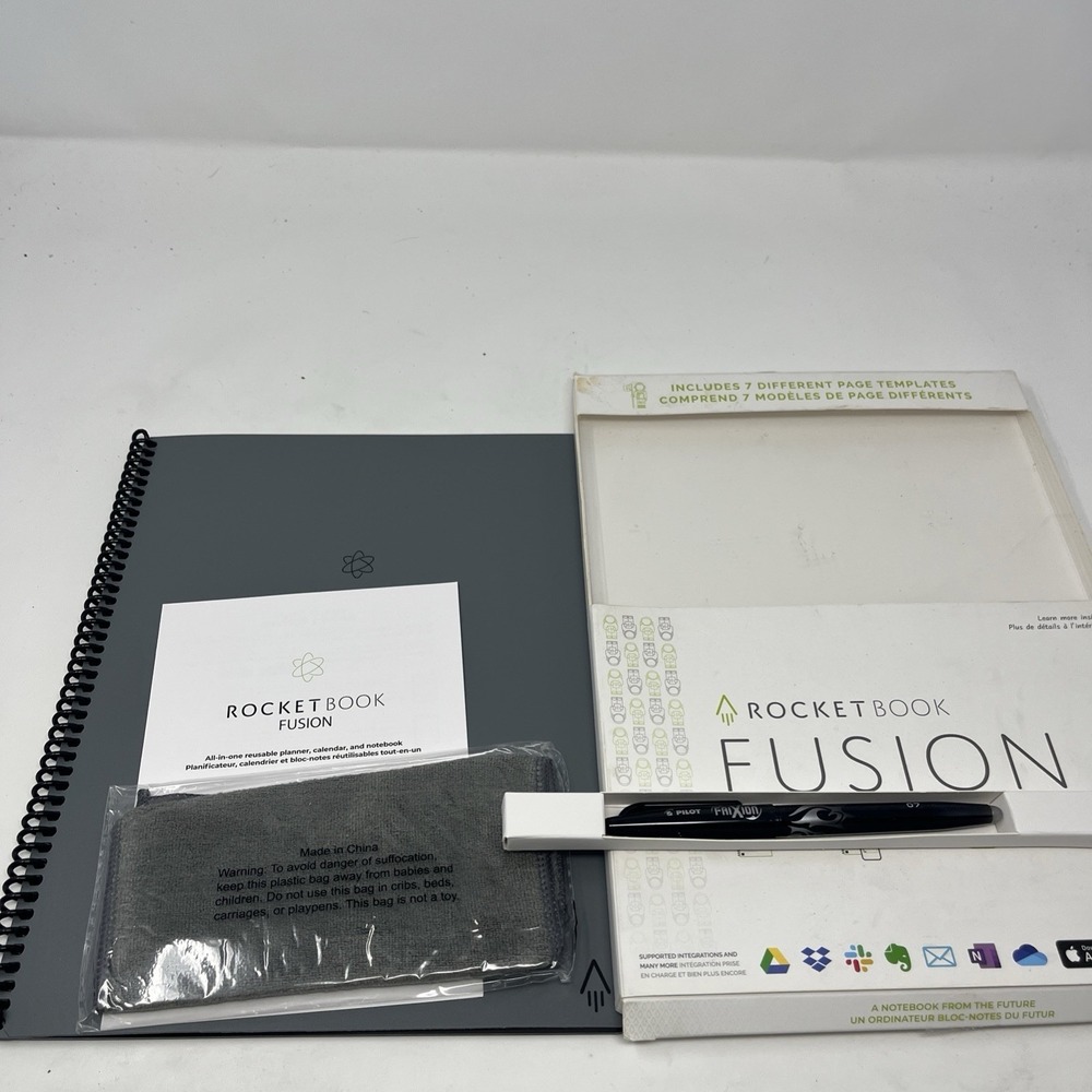 Rocketbook Fusion Smart Notebook, Seven Assorted Page Formats, Gray Cover